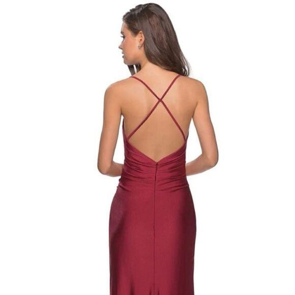 La Femme Women’s Size 2 Burgundy Ruched Party Cocktail Mail Dress Gown Stretch - Picture 10 of 10